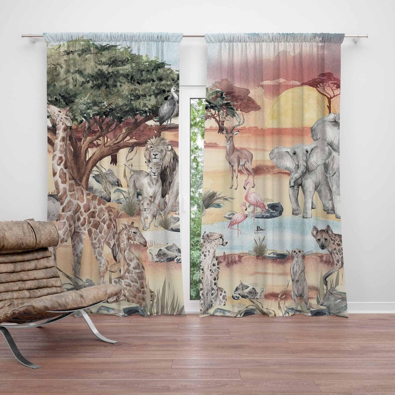 Blackout Curtain Nursery - Zasłony Safari Zwierzęta Pokój Dziecięcy Zasłony