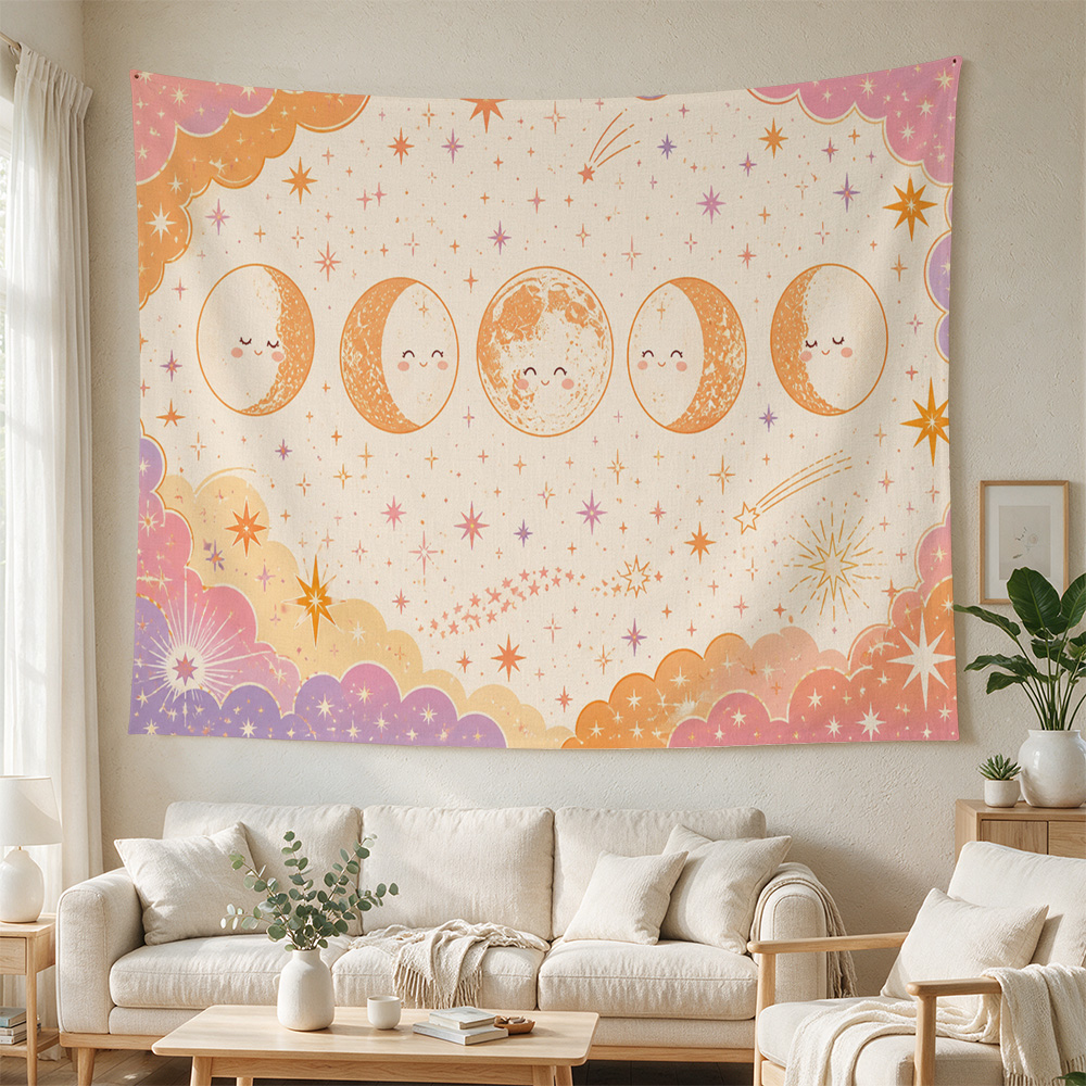 Baby Nursery Hanging Decor - Urocza Gobelin Ścienny z Księżycem, Gwiazdami