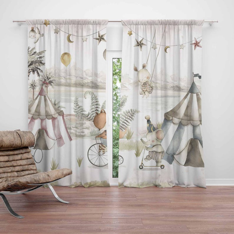 Blackout Curtain Nursery - Zasłony ze zwierzętami cyrkowymi Zasłony do