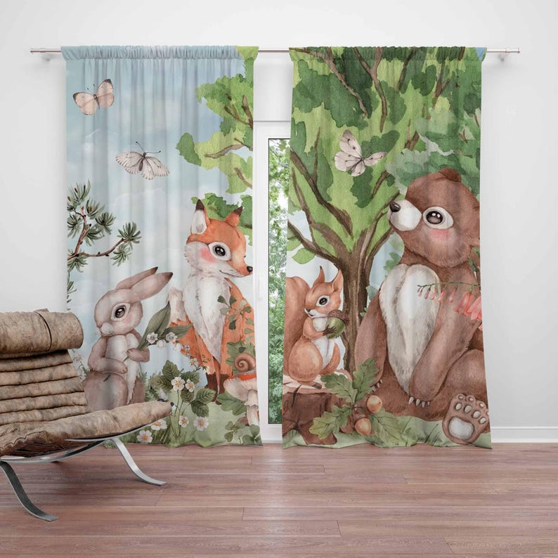 Blackout Curtain Nursery - Zasłony z motywem zwierząt leśnych do