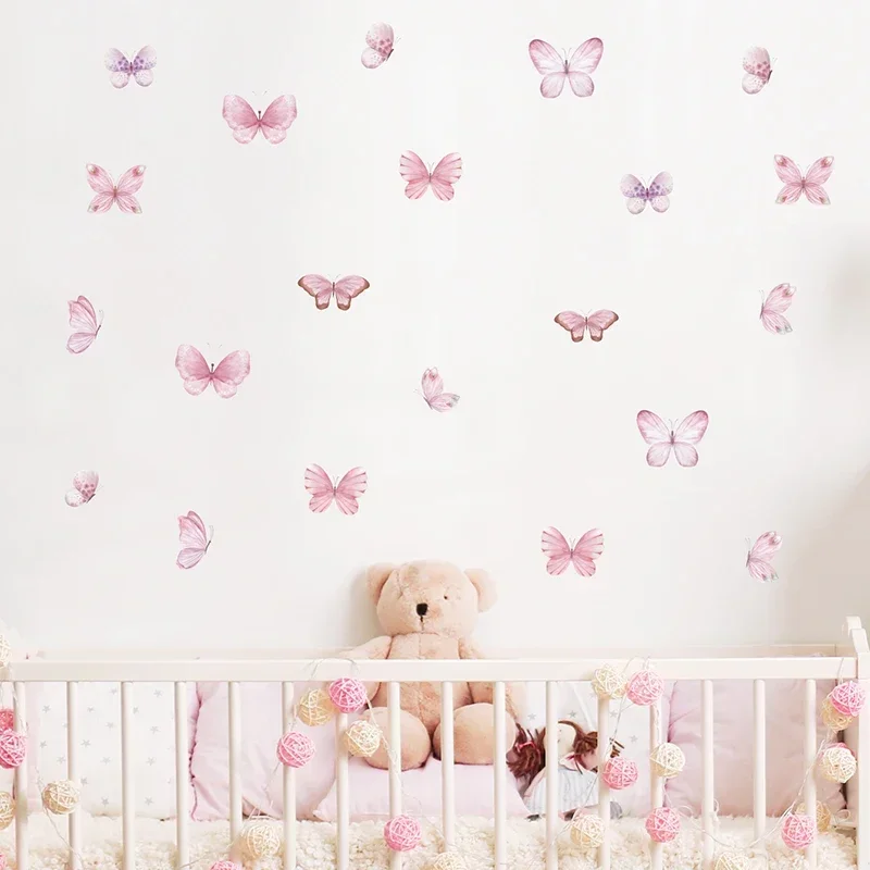 Baby Nursery Water - 17 sztuk akwarela różowe latające motyle