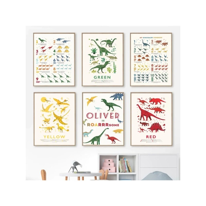 Baby Name Wall Art - Dinozaury Cyfry Edukacyjne ABC Alfabet Personalizowane
