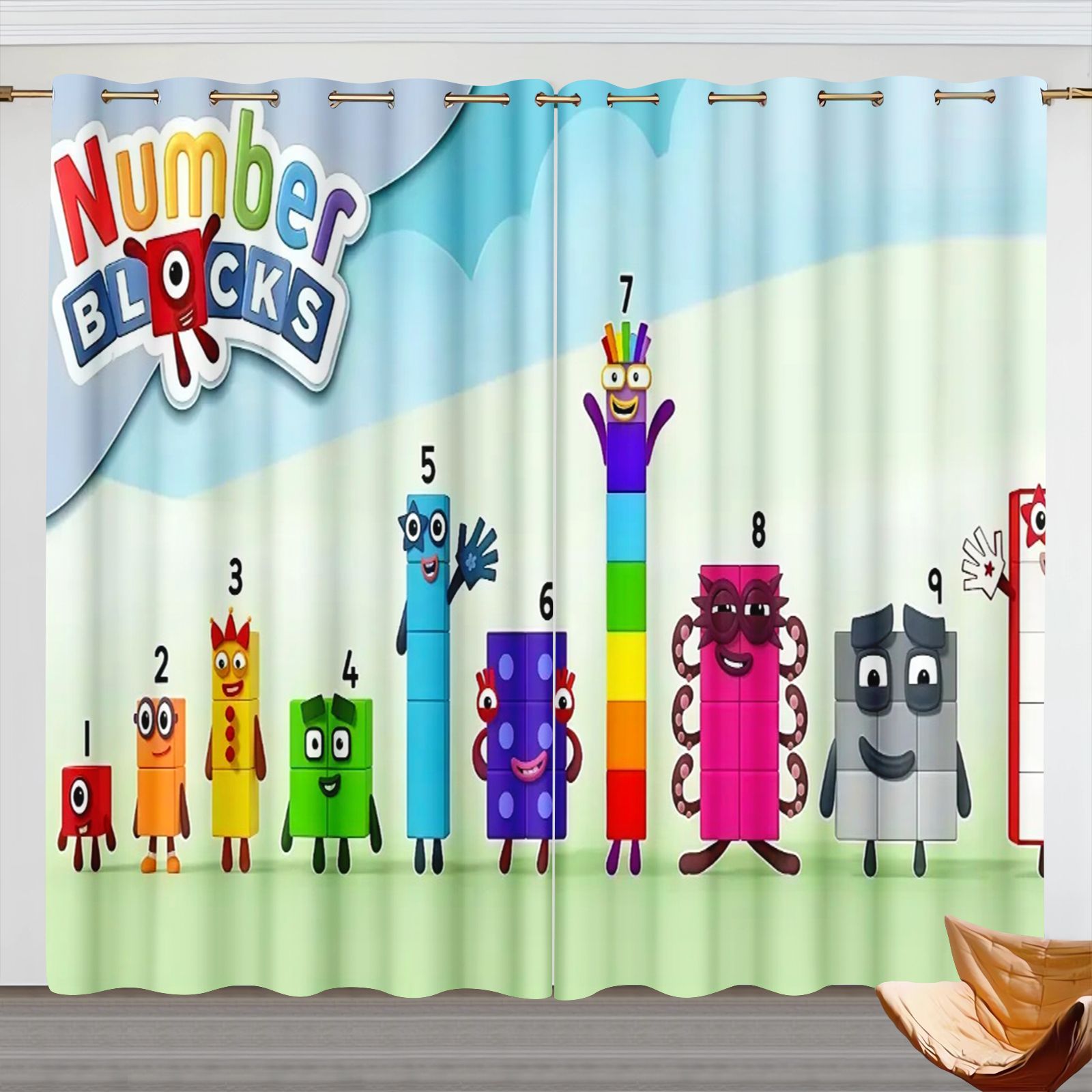 Blackout Curtain Nursery - Zasłony z motywem Numberblocks, zaciemniające zasłony