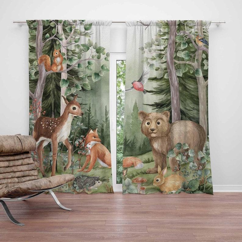 Blackout Curtain Nursery - Zasłony z motywem zwierząt leśnych do