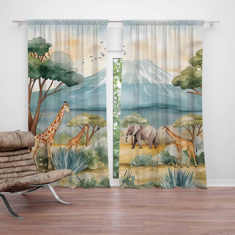 Blackout Curtain Nursery - Zasłony Safari Zwierzęta Dziecięce Zasłony do