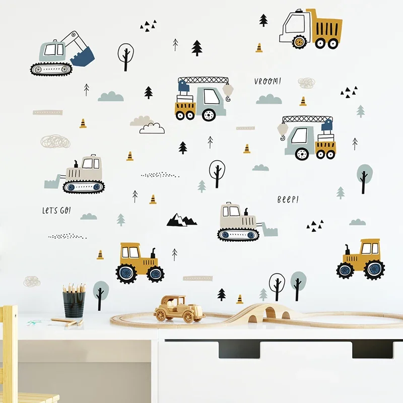 Baby Nursery Ideas - Ręcznie rysowane śliczne samochody ciężarówka naklejki