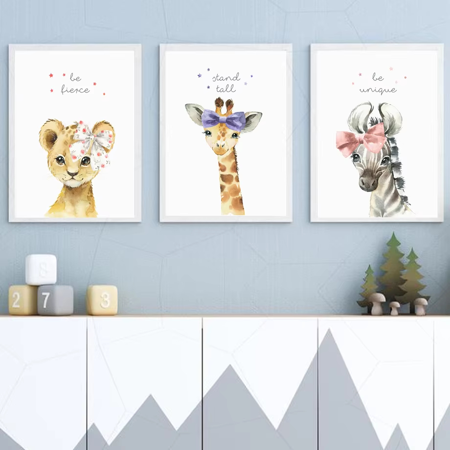 Baby Nursery Giraffe - Lew Zebra Żyrafa Słoń Hipopotam Kwiat