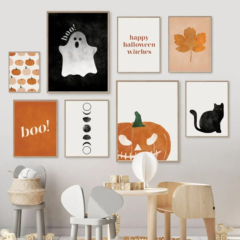 Baby Nursery Hanging Decor - Obraz na płótnie z kotem, dynią