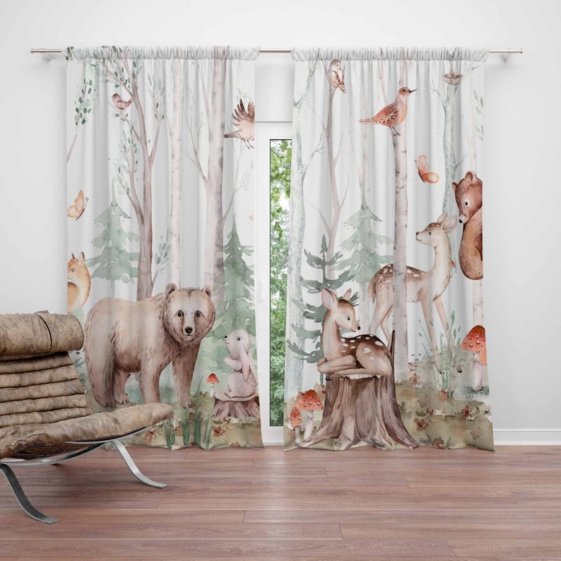 Blackout Curtain Nursery - Zasłony z motywem zwierząt leśnych Zasłony