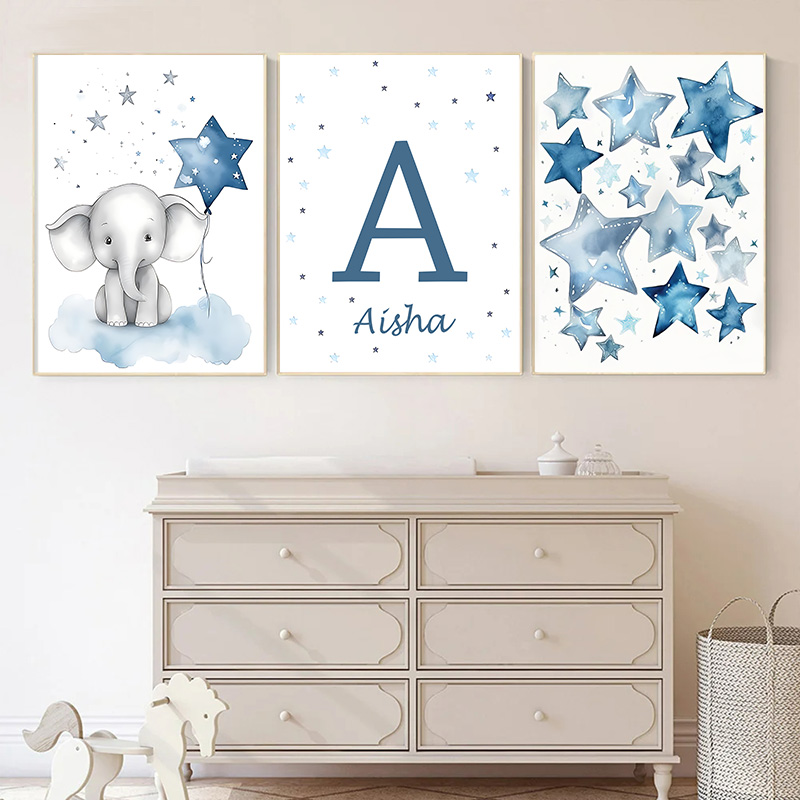 Niebieski Księżyc i Gwiazdy Im – Baby Name Wall Art recenzja i cena