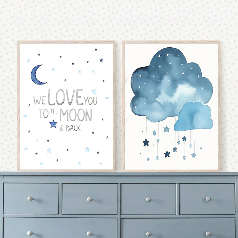 Niebieski Księżyc i Gwiazdy Im – Baby Name Wall Art recenzja i cena