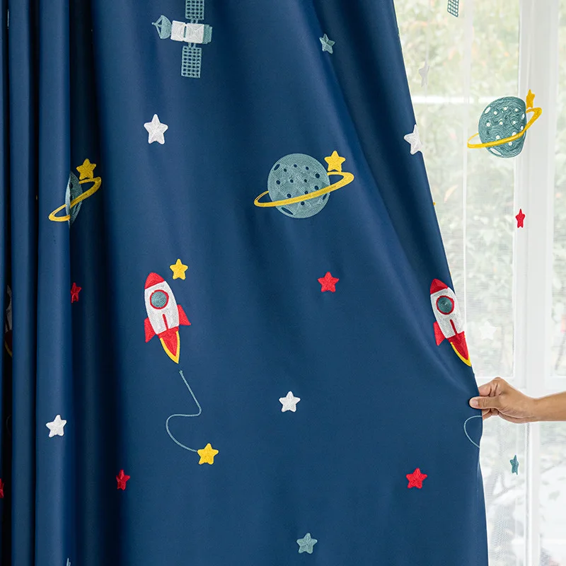 Granatowe Cartoon rakieta stat – Blackout Curtain Nursery recenzja i cena