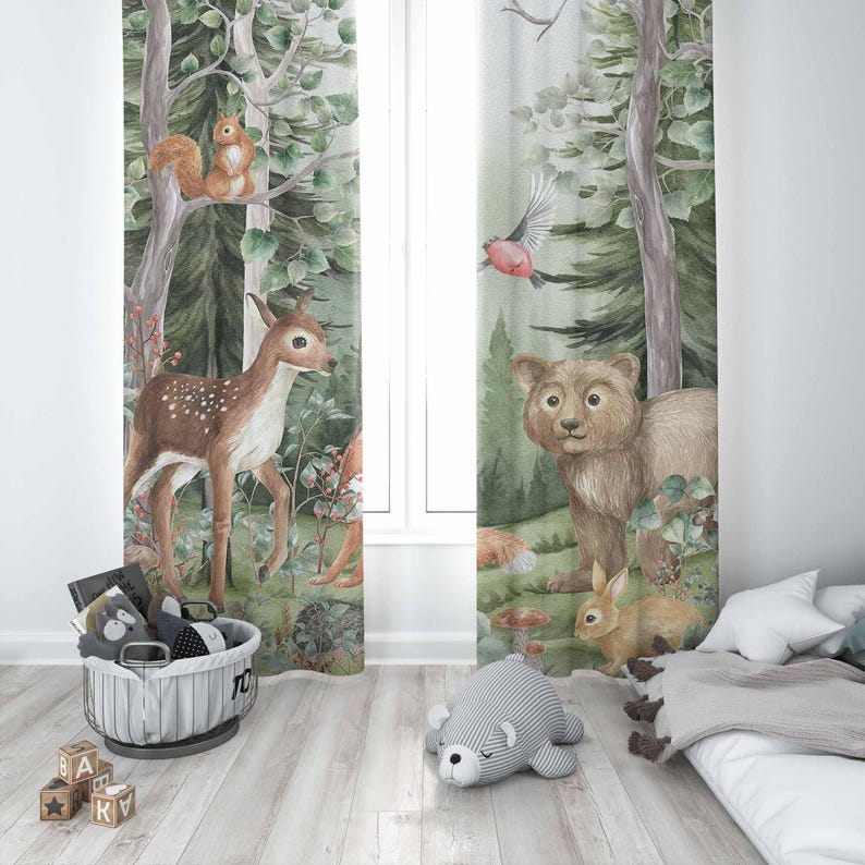 Zasłony z motywem zwierząt leś – Blackout Curtain Nursery recenzja i cena